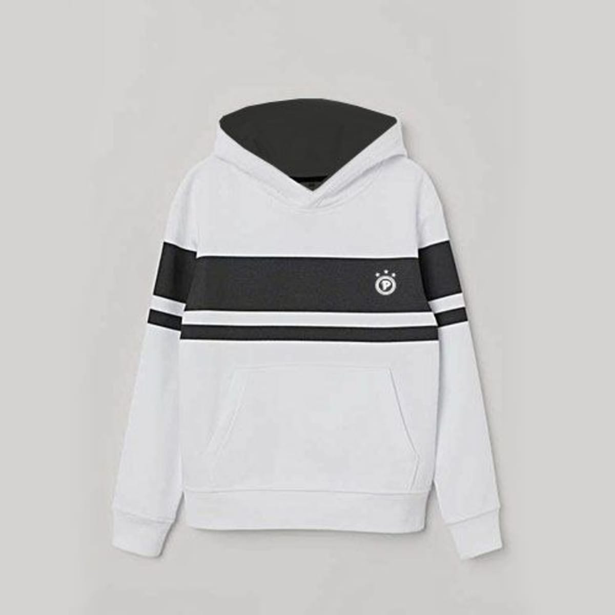 White hoodie cheap black stripes