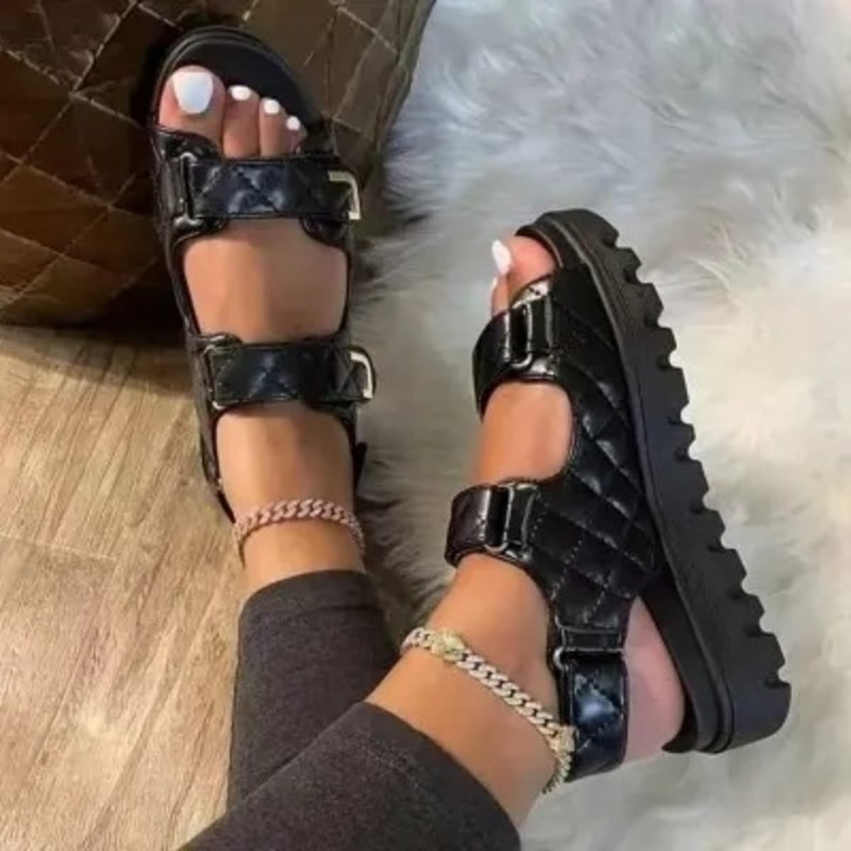 River island quilted best sale sandals