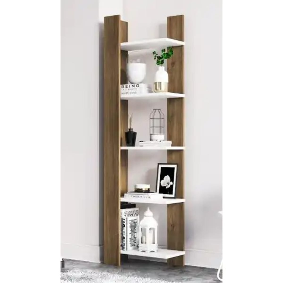 White and sales brown bookcase