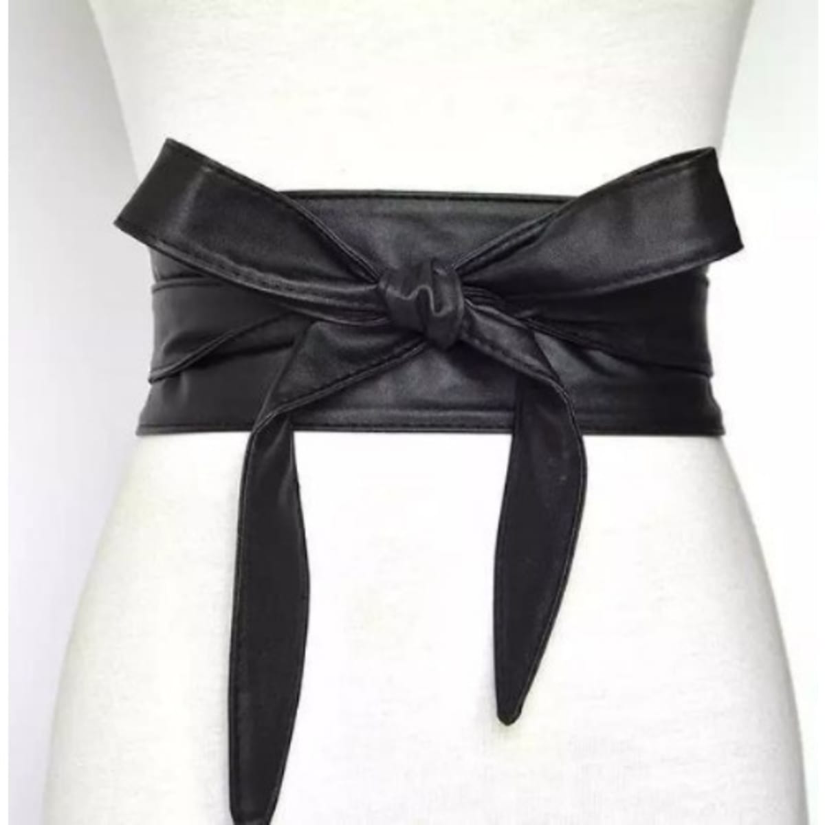 Ladies Wide Leather Waist Belt - Black