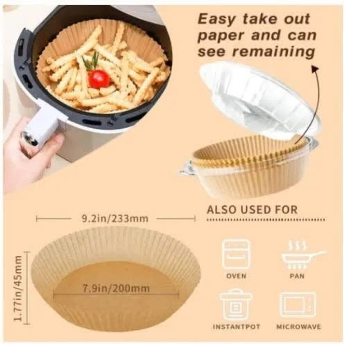 50Pcs Air Fryer Disposable Paper Liner,Air Fryer Instant Pot Oven