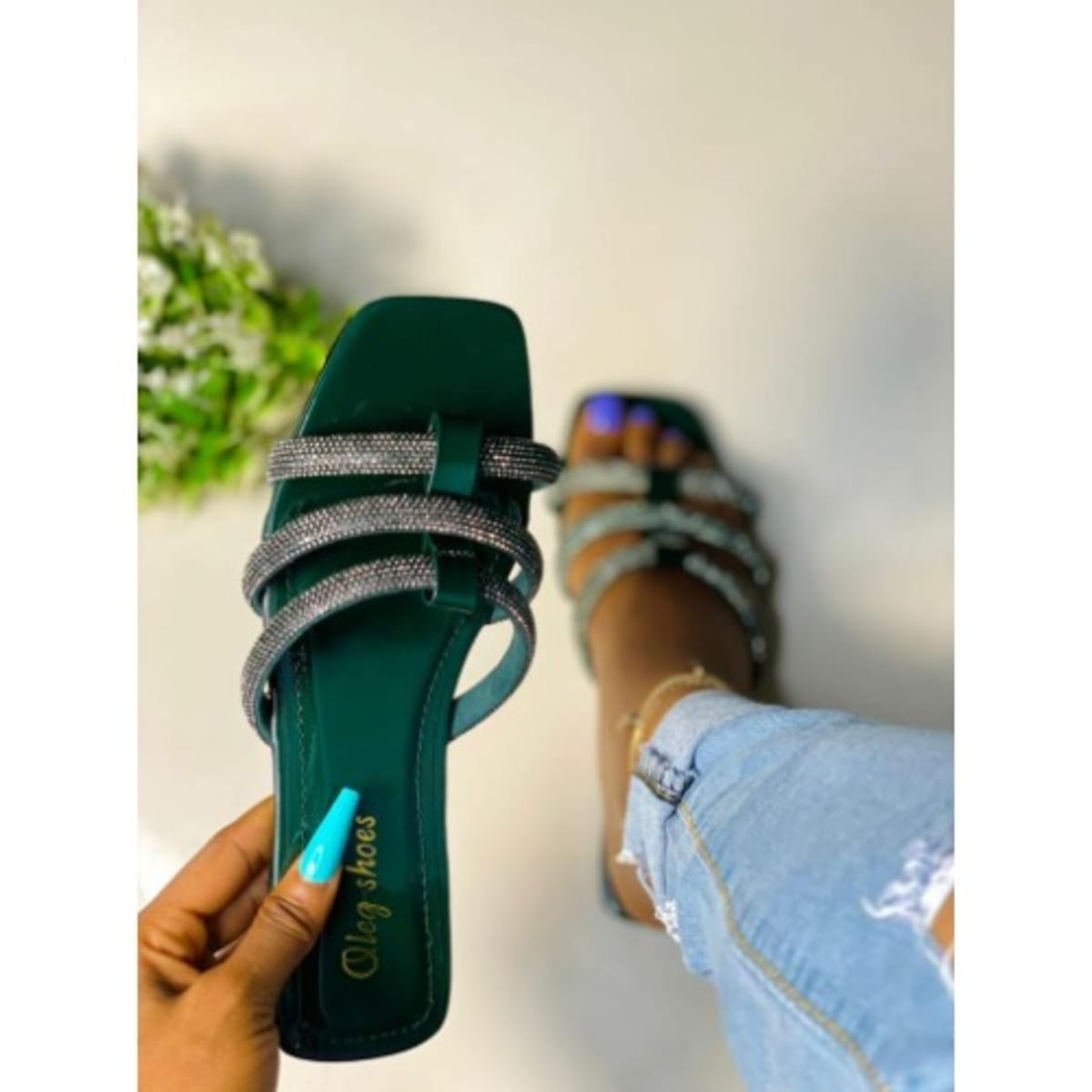 Emerald discount green slippers