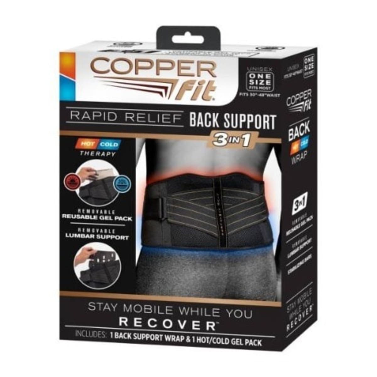 Copper Fit Men's Rapid Relief Back Support Brace with Hot/Cold Therapy
