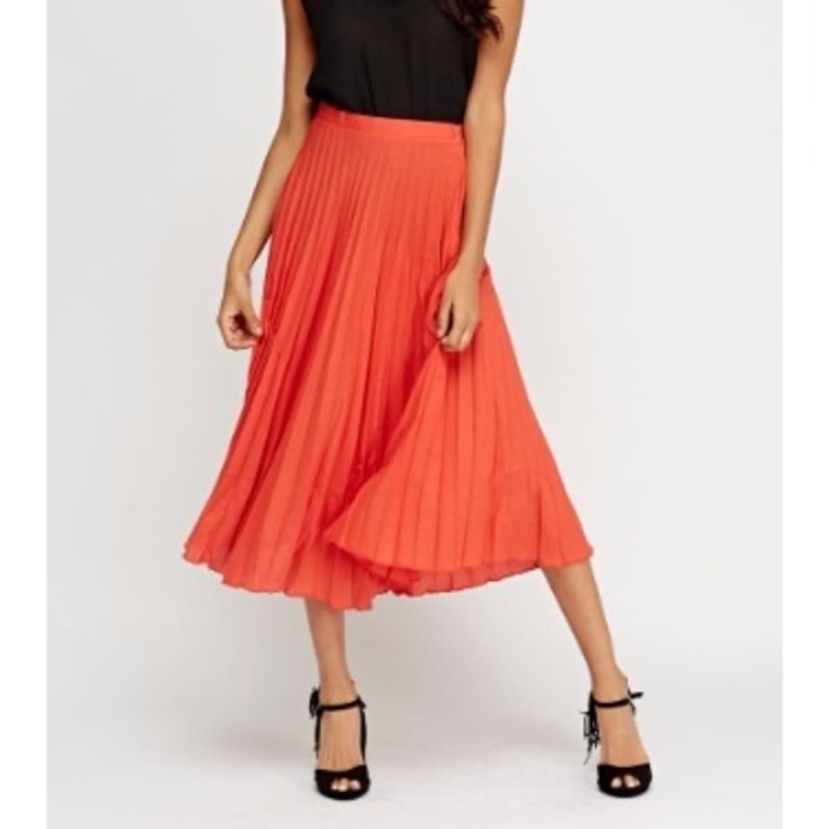 Pleated maxi on sale skirt orange
