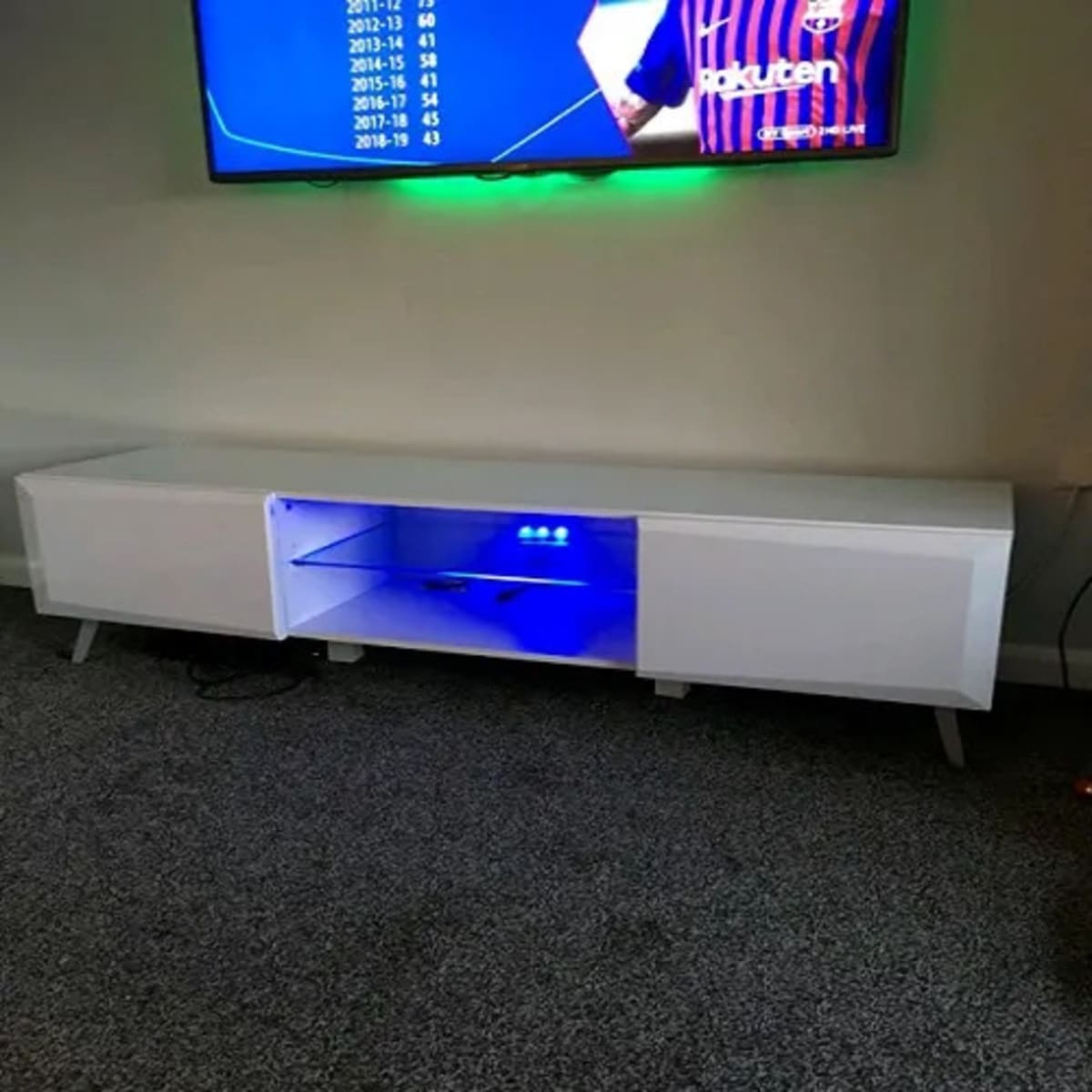 J Best Venture Large Tv Stand White High Gloss With White Led