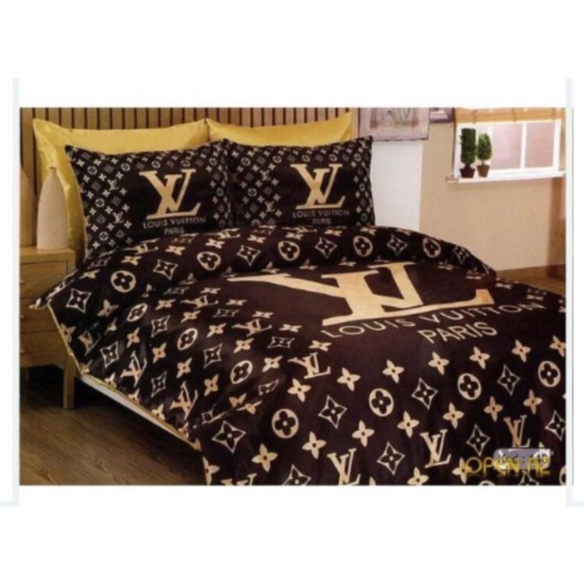 BEDSHEET WITH PILLOW CASE LOUIS VUITTON DARK BROWN