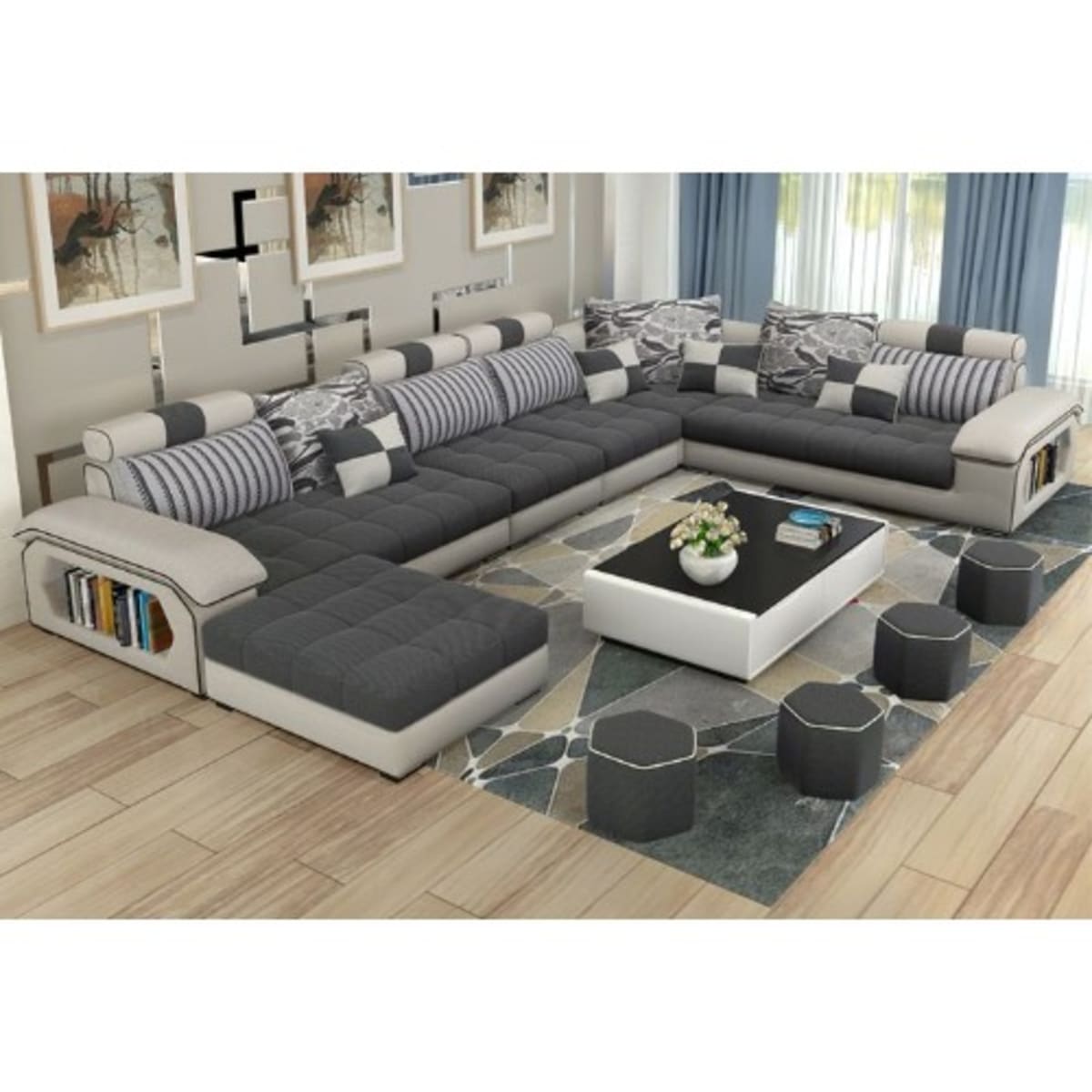 Exclusive Full Living Room Set With To Match Mini Stools And Table