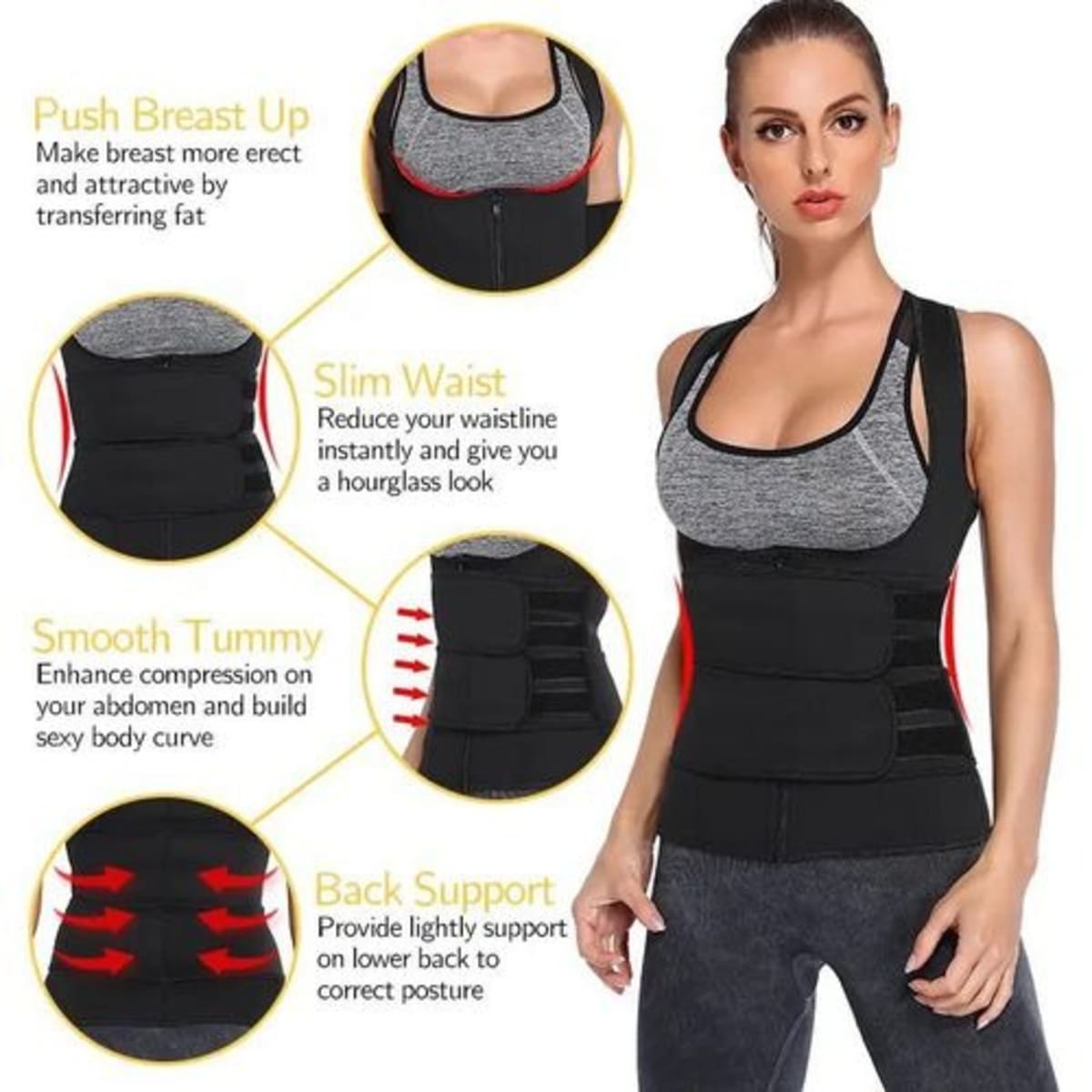 Corrective support corset - vest with hooks, zipper and shoulder