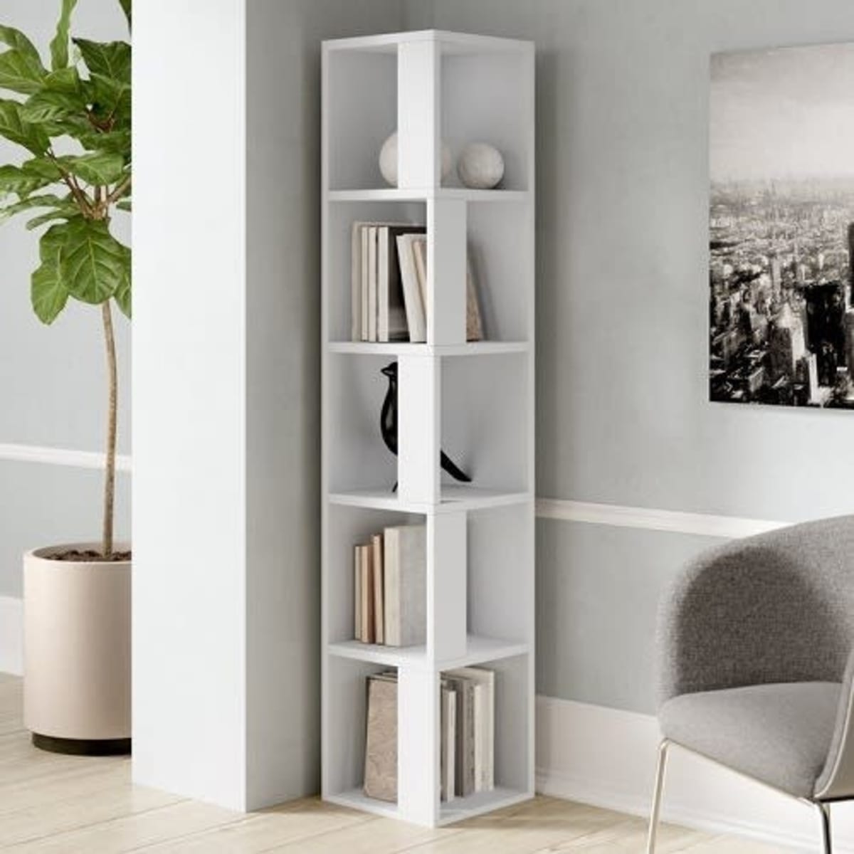 White corner discount bookcase unit