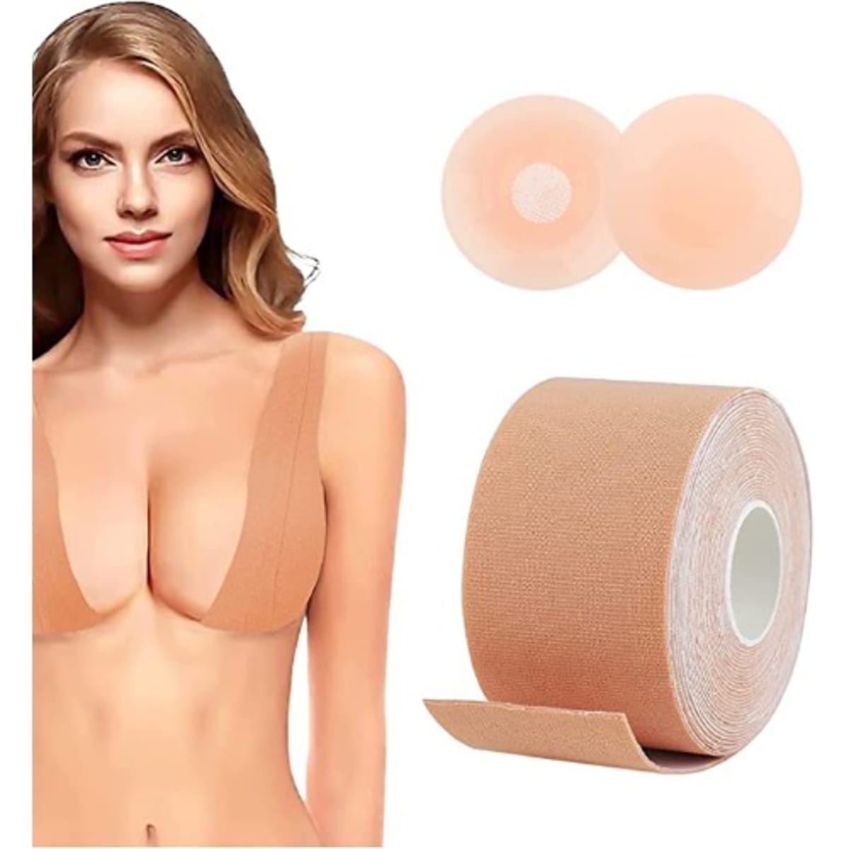 Silicone Nipple Cover + Breast Lift Boobs Tape - Beige