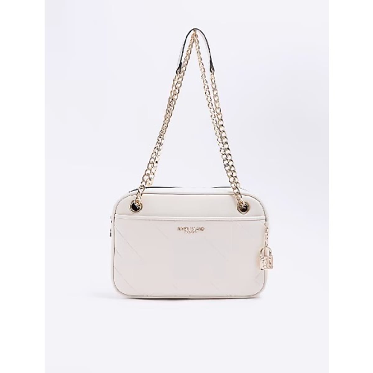 River Island quilted double cross body bag in cream
