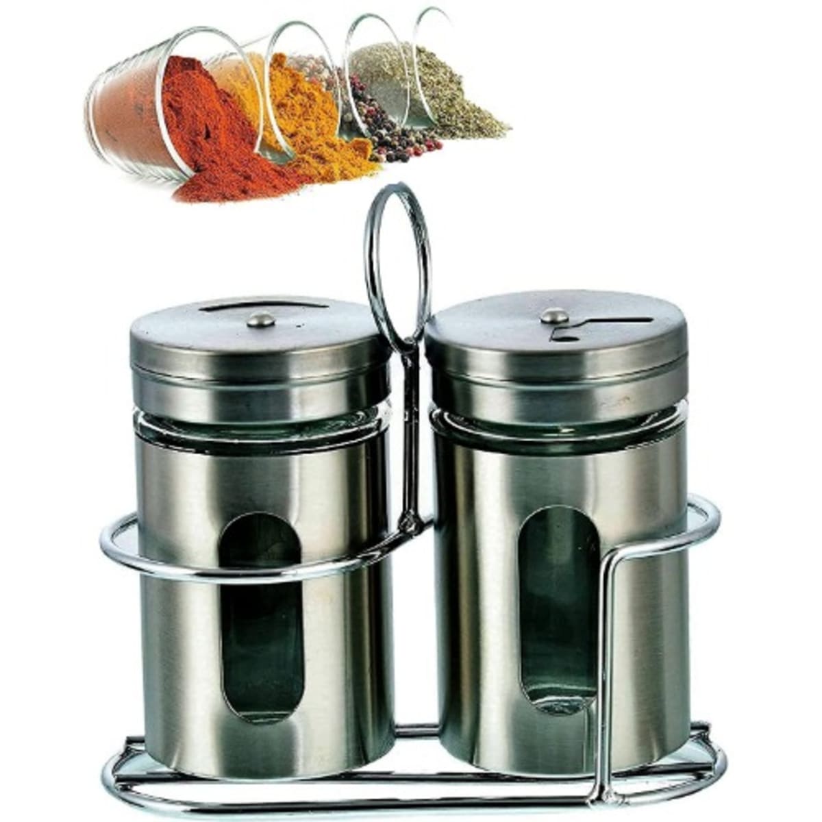 Salt and Pepper Shakers ,Spice Jars Set with Adjustable Pour Holes,  Stainless Steel,3 PCS