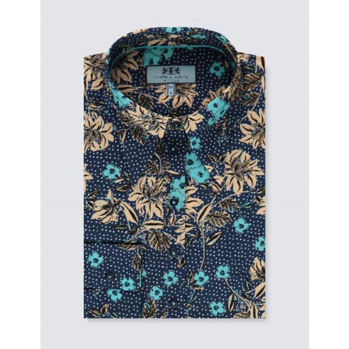 Women's Navy & Pink Floral Print Fitted Cotton Stretch Shirt