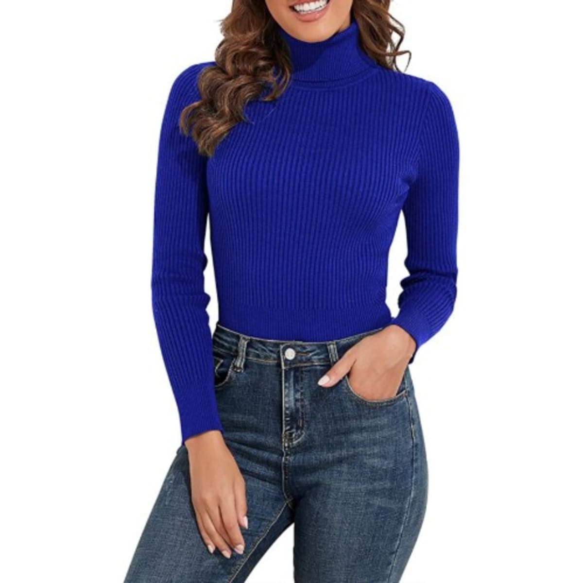 Blue roll sale neck top