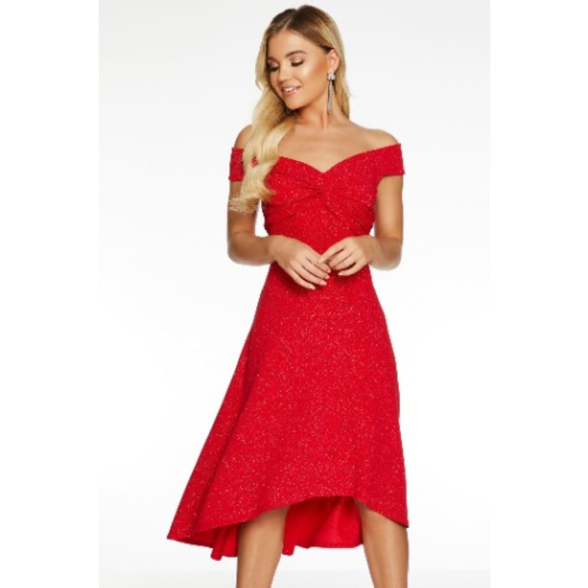 Quiz red best sale bardot dress