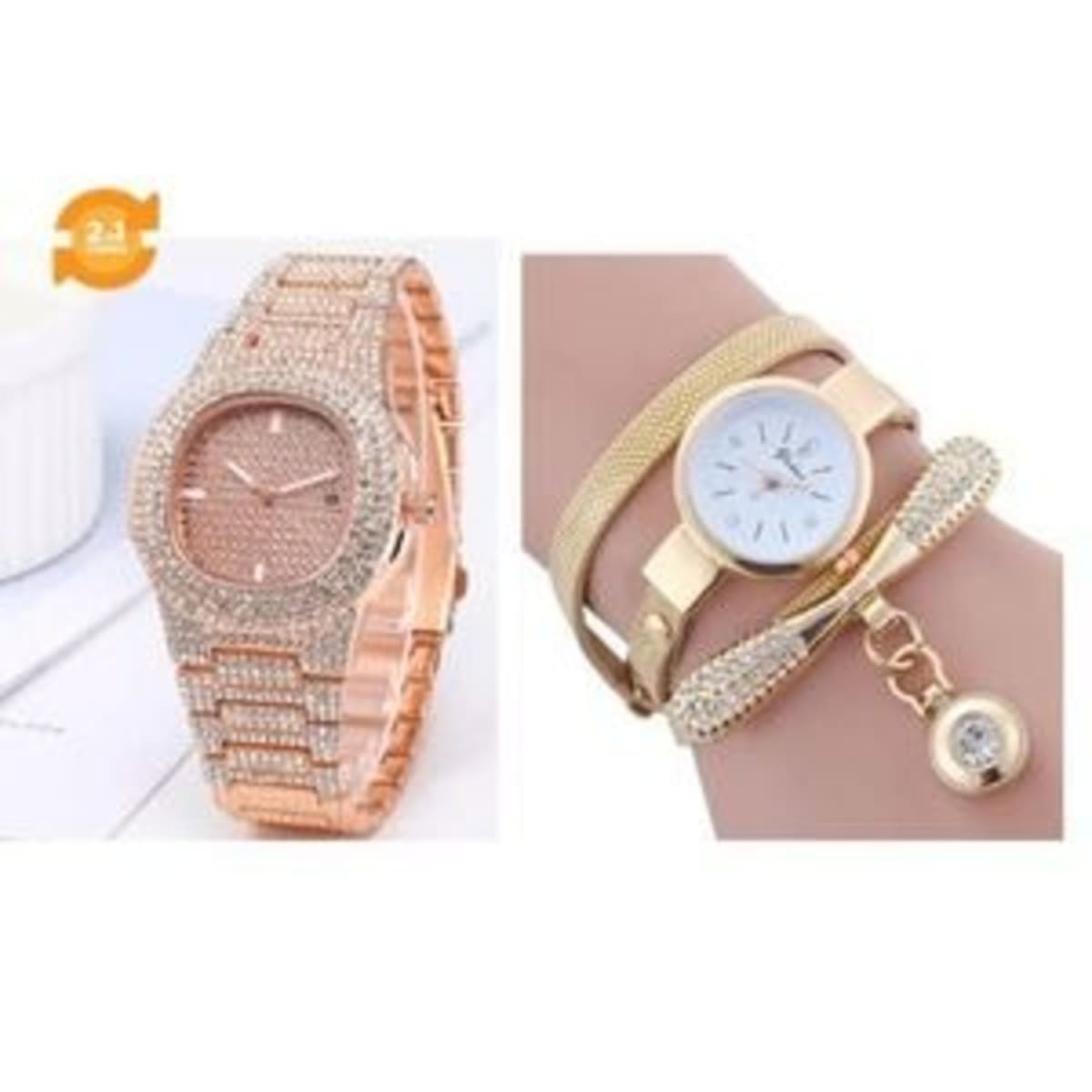 Fashion Front 2 In 1 Full Steel Rhinestone Ladies Wrist Watch With