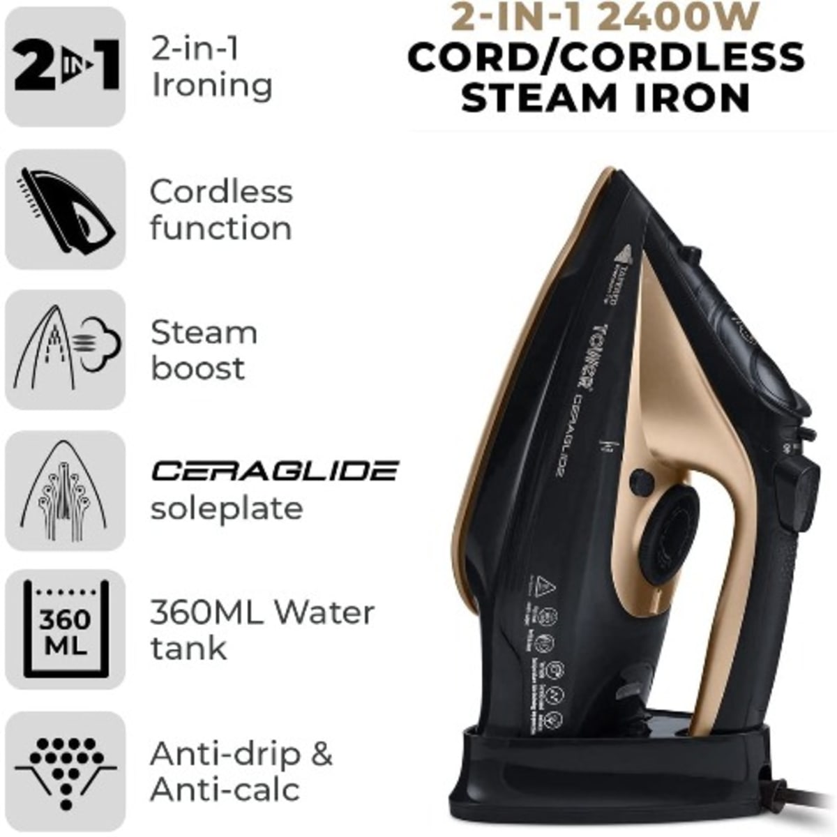 Tower ceraglide 2025 2400w cordless iron