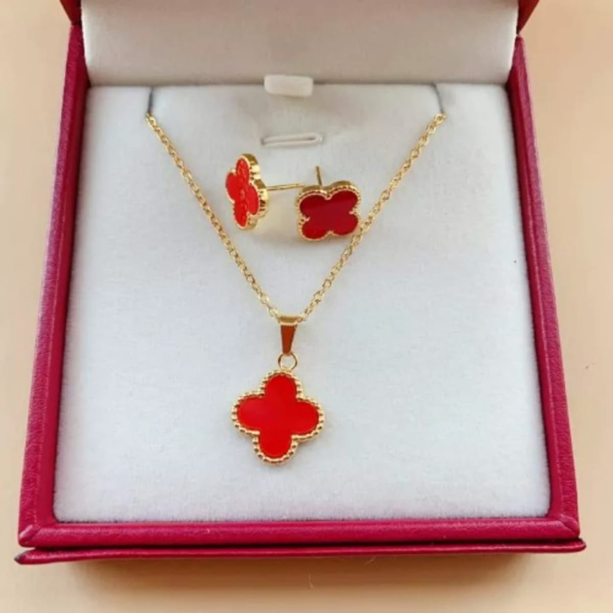 Fashion Jewelry Clover Pendant Necklace With Stud Earring Jewelry
