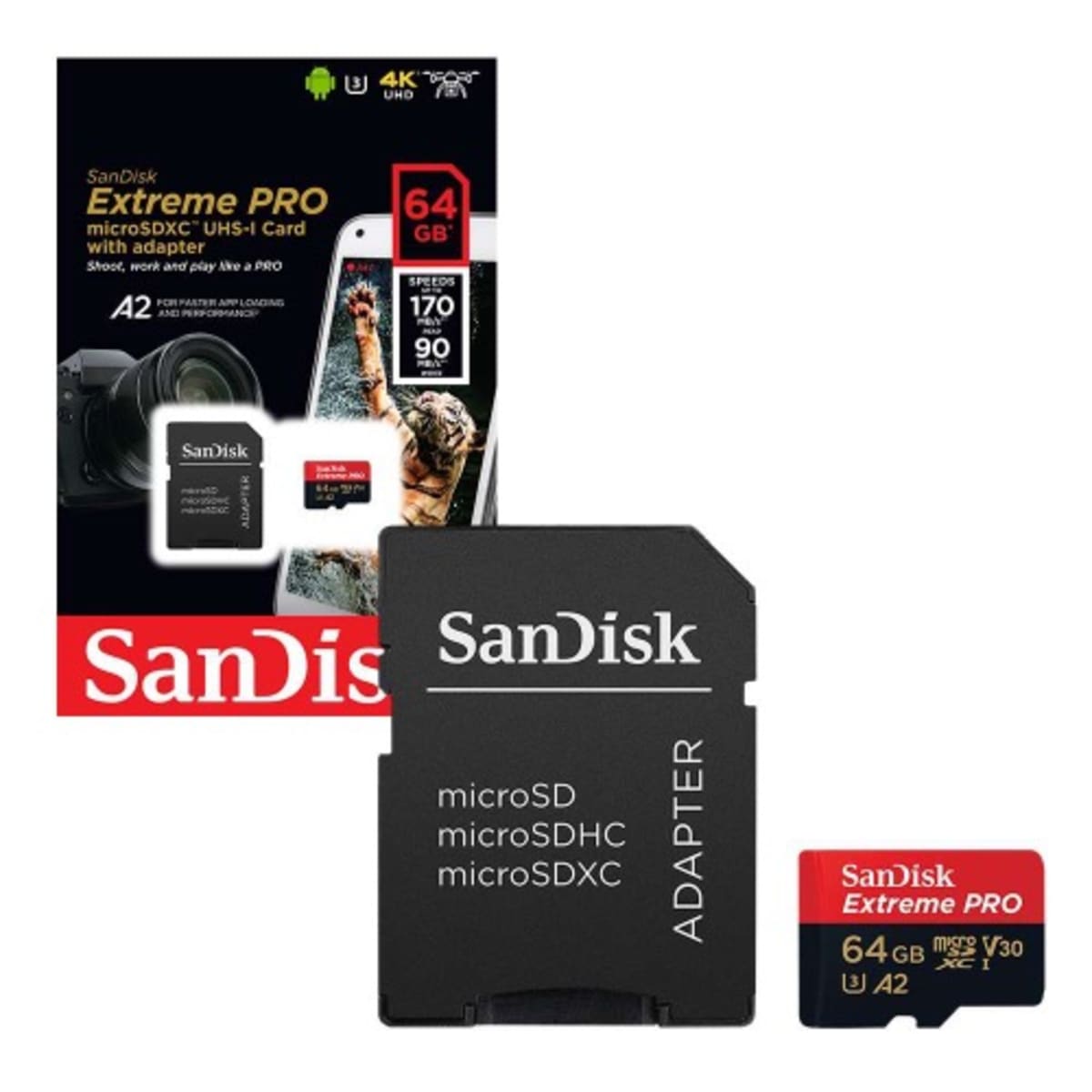 SanDisk 64GB Extreme Pro Micro SD Memory Card Class 10 UHD 4k A2