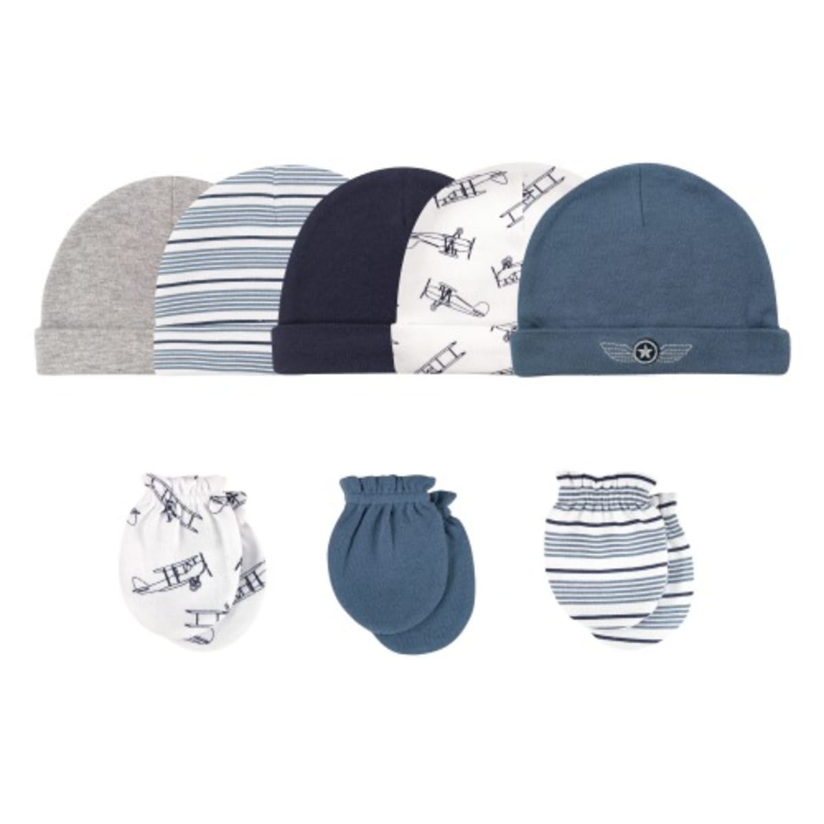 Infant boy hat on sale and mitten set