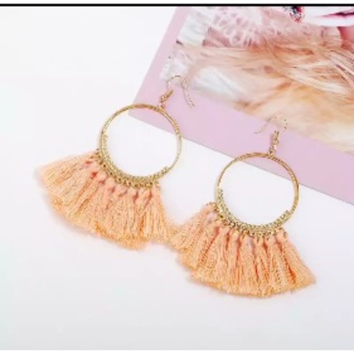 Beige tassel shop earrings