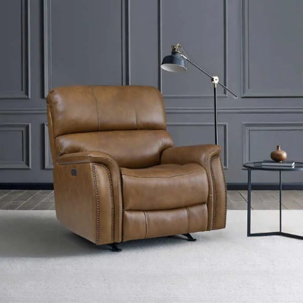 Barcalounger leather power clearance swivel glider recliner