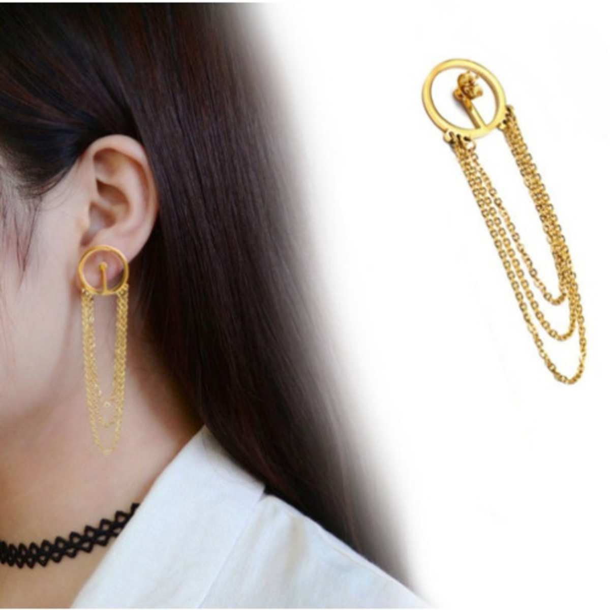 Fashion Front Chain Loop Dangle Earrings Gold Konga Online