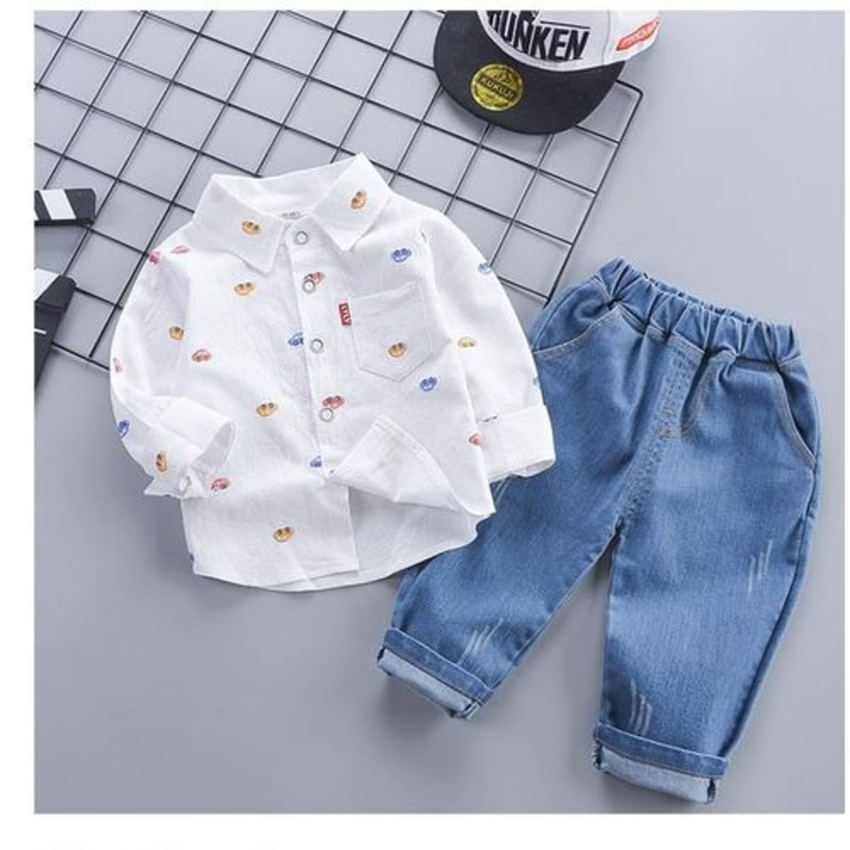 Fashion Front Baby Boy Clothing Set Car Design White blue