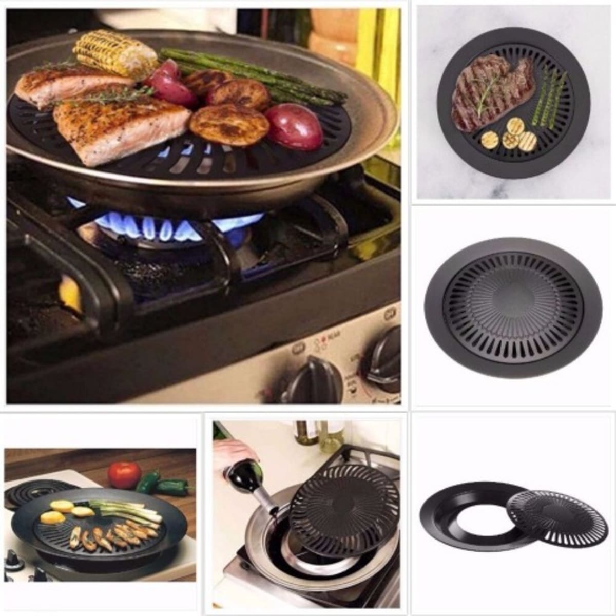  BBQ Plate,korean Style Stovetop,Smokeless Indoor Stainless  Steel Non-stick Roasting Round Barbecue Grill Pan For Indoor Outdoor  Camping BBQ, Cooking Delicious Roasting Food : Home & Kitchen