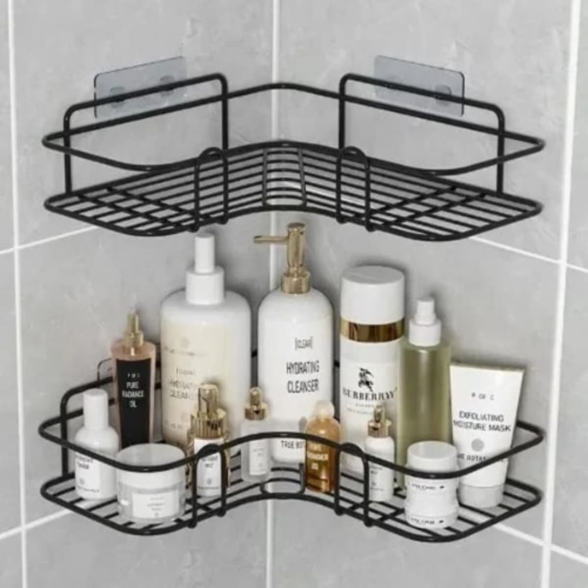 Foldable Hanging Corner Toiletry Storage Shelf, Punch Free Shower