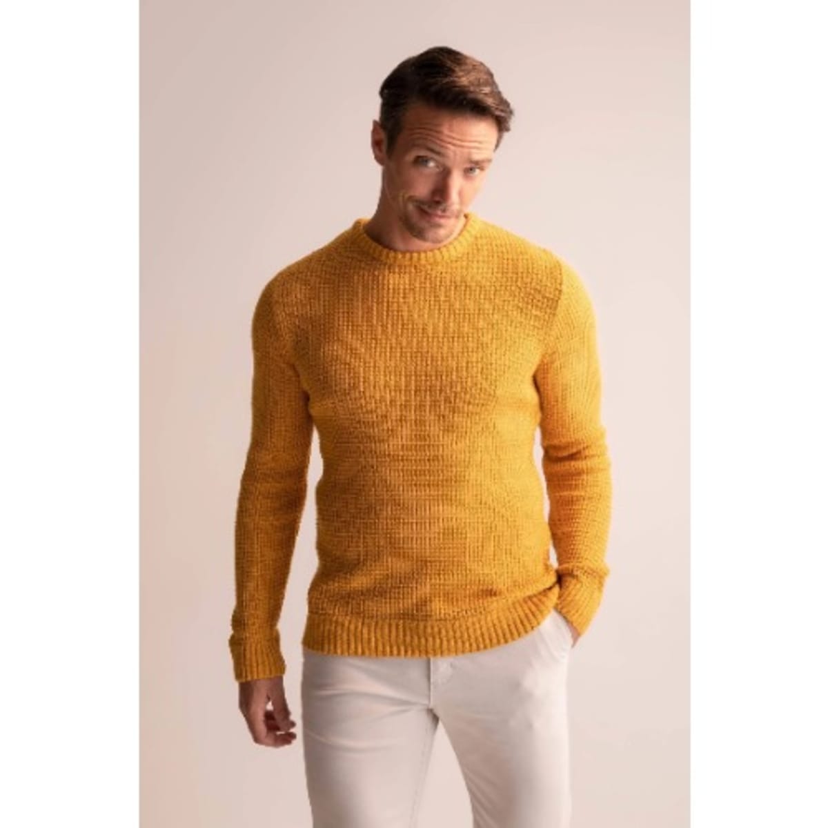Slim Fit Crew Neck Long sleeved Knitwear Sweater Yellow Konga