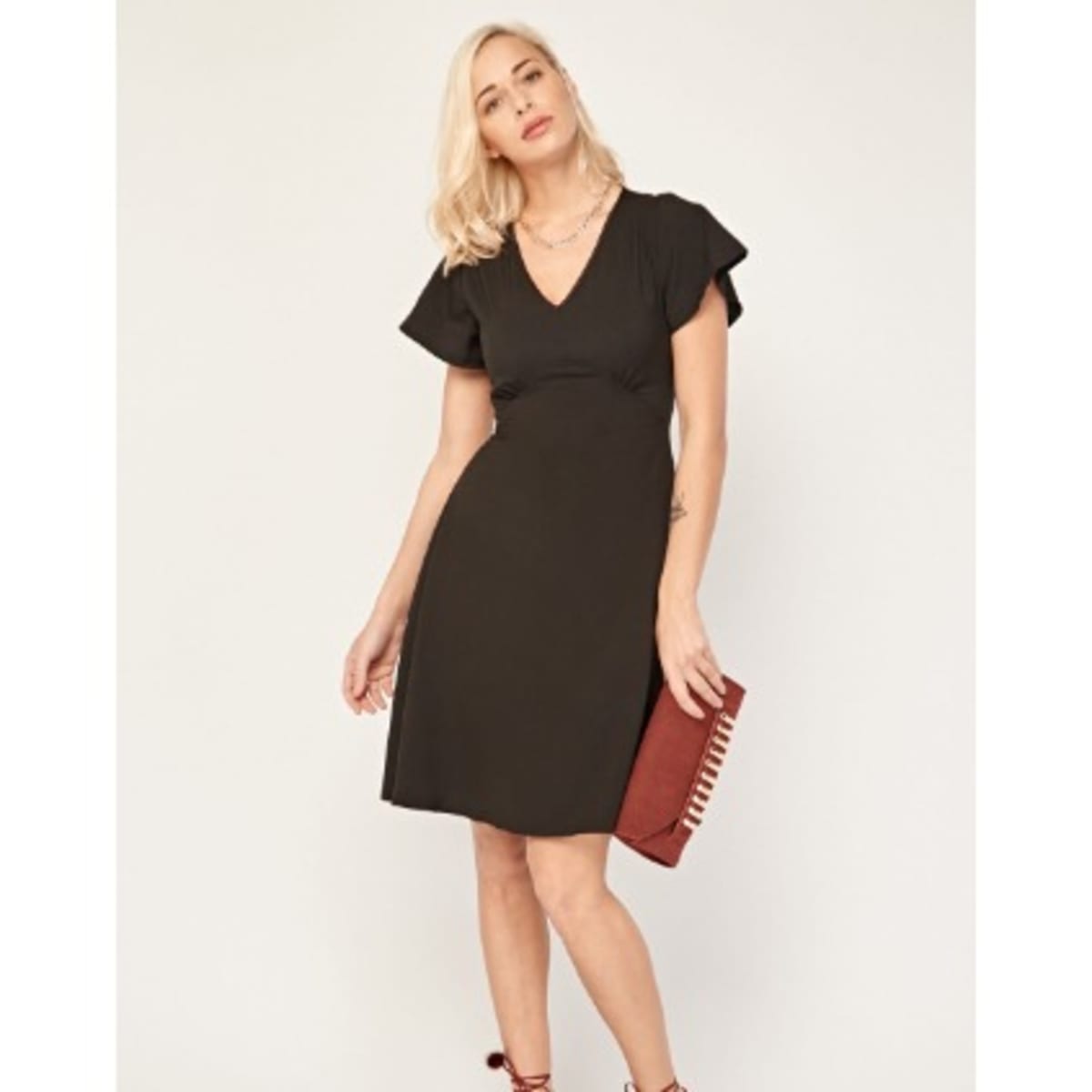 V neck Office Dress Black