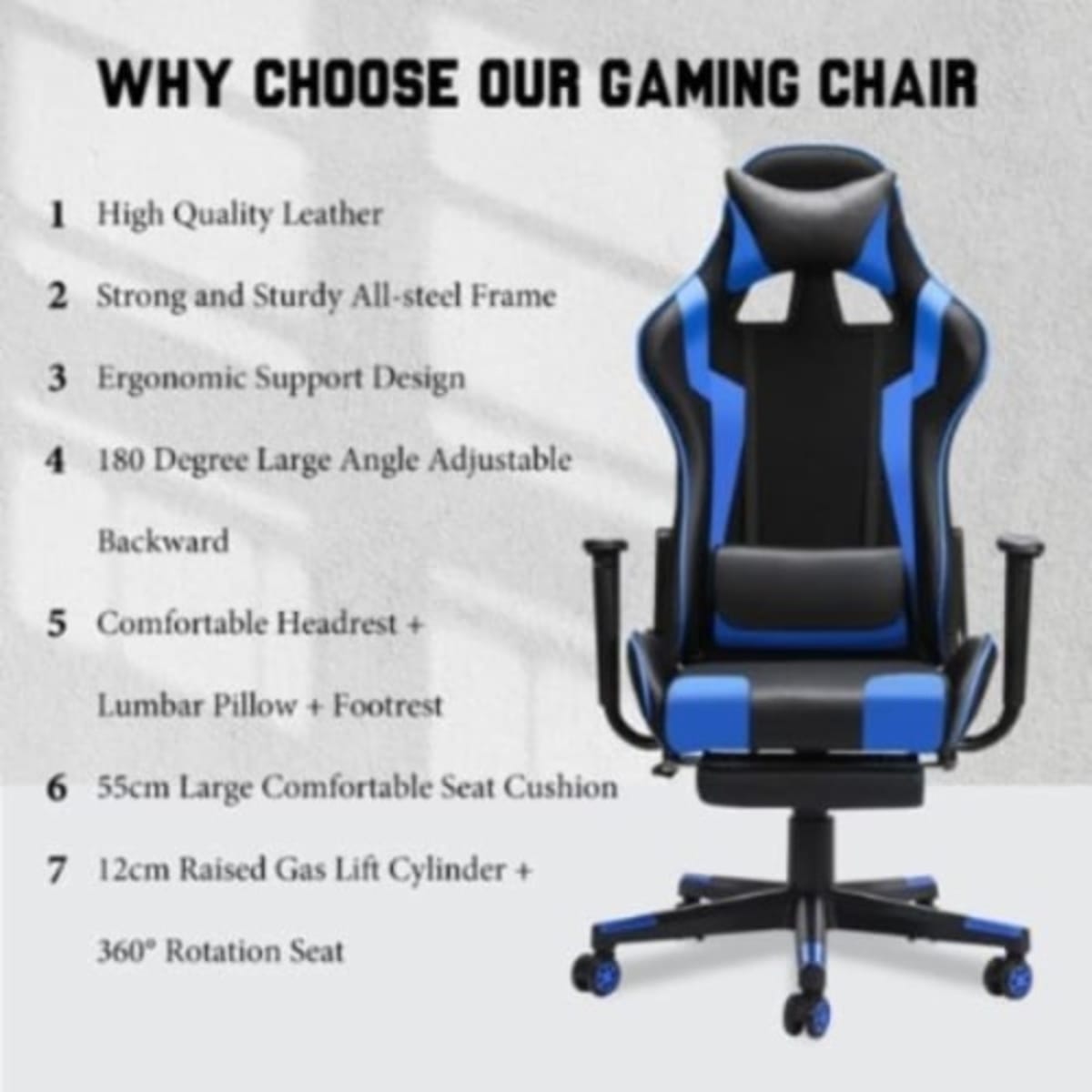 Adjustable High Back Leather Swivel Racing Gaming Chair With Foot