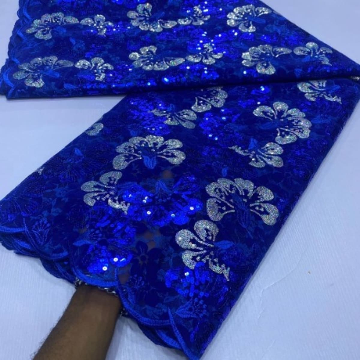 Sequence Shiny African Lace Fabric - Royal Blue