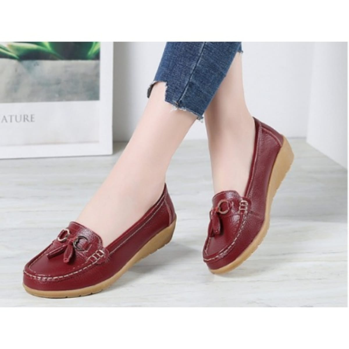 Ladies Leather Shoes-Red
