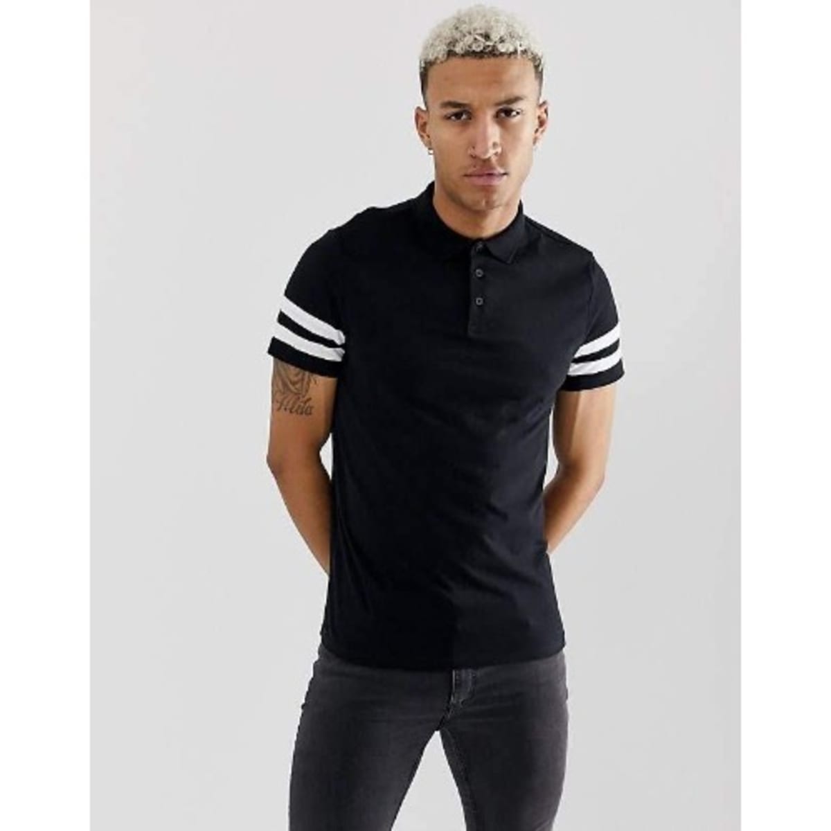 Black white and gold polo top shirt