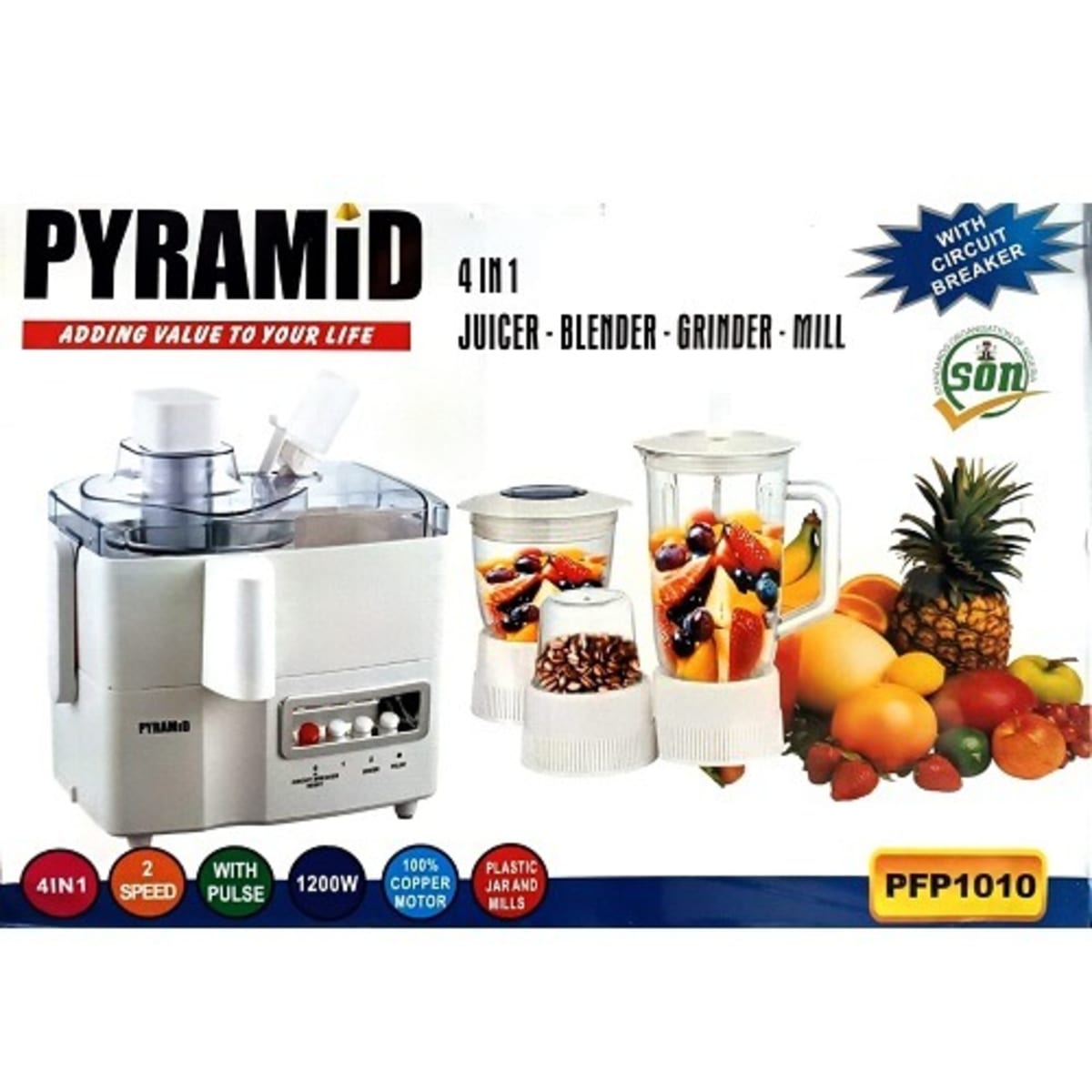 Pyramid 4 In 1 Juicer, Blender, Grinder And Mill - 600W