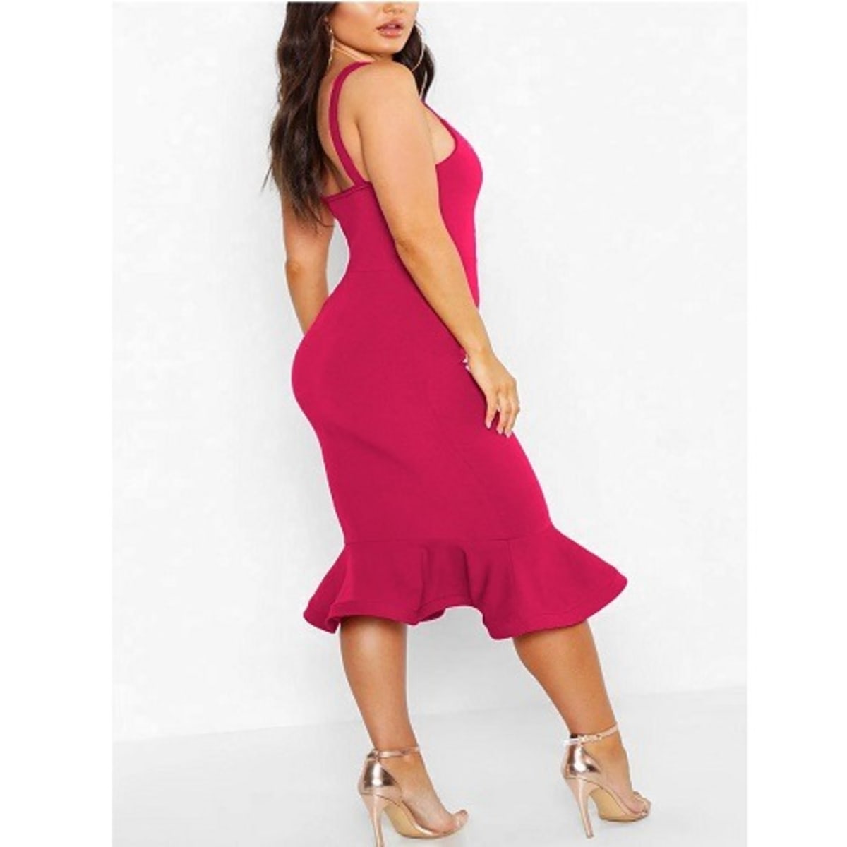 Boohoo Magenta Peplum Hem Midi Dress Plus Size Konga Online
