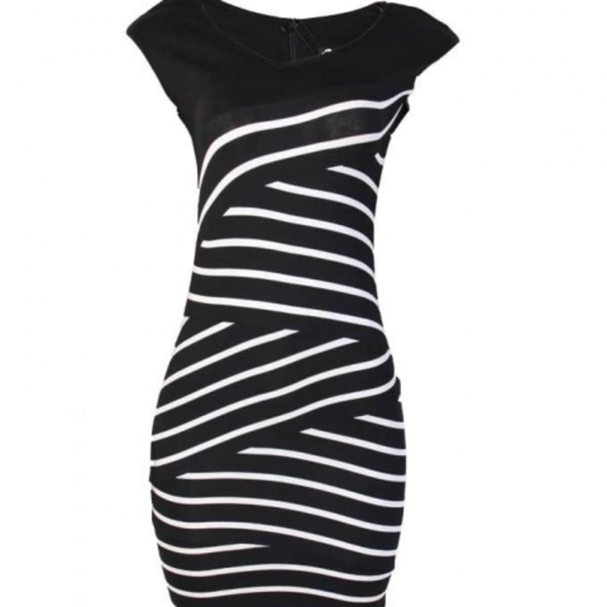 Black and white striped fitted dress hot sale