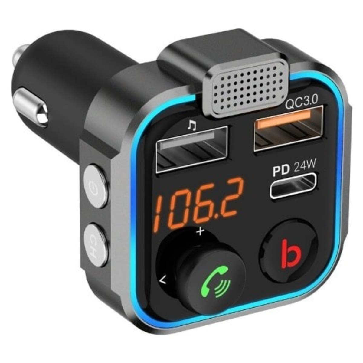 Porodo Car Charger + FM Transmitter With 24w Pd Port & Qc 3.0