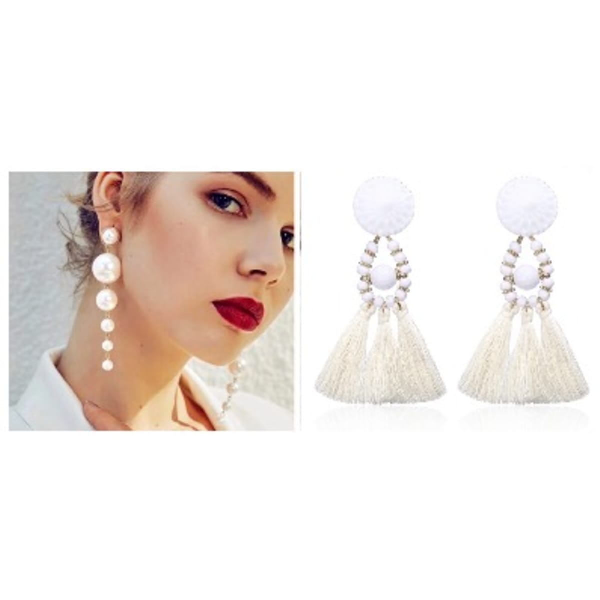 Fashion Jewelry 2 In 1 White Pearl And Tassel Earrings Konga