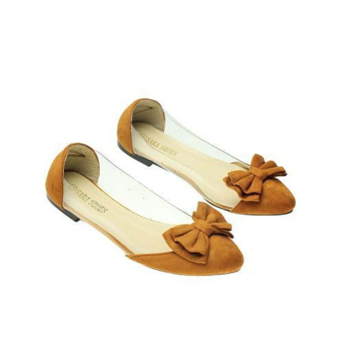 Bow Transparent Ladies Flat Shoes Brown