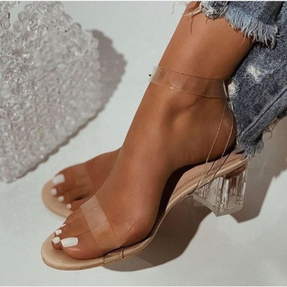 Mid heel clear clearance sandals