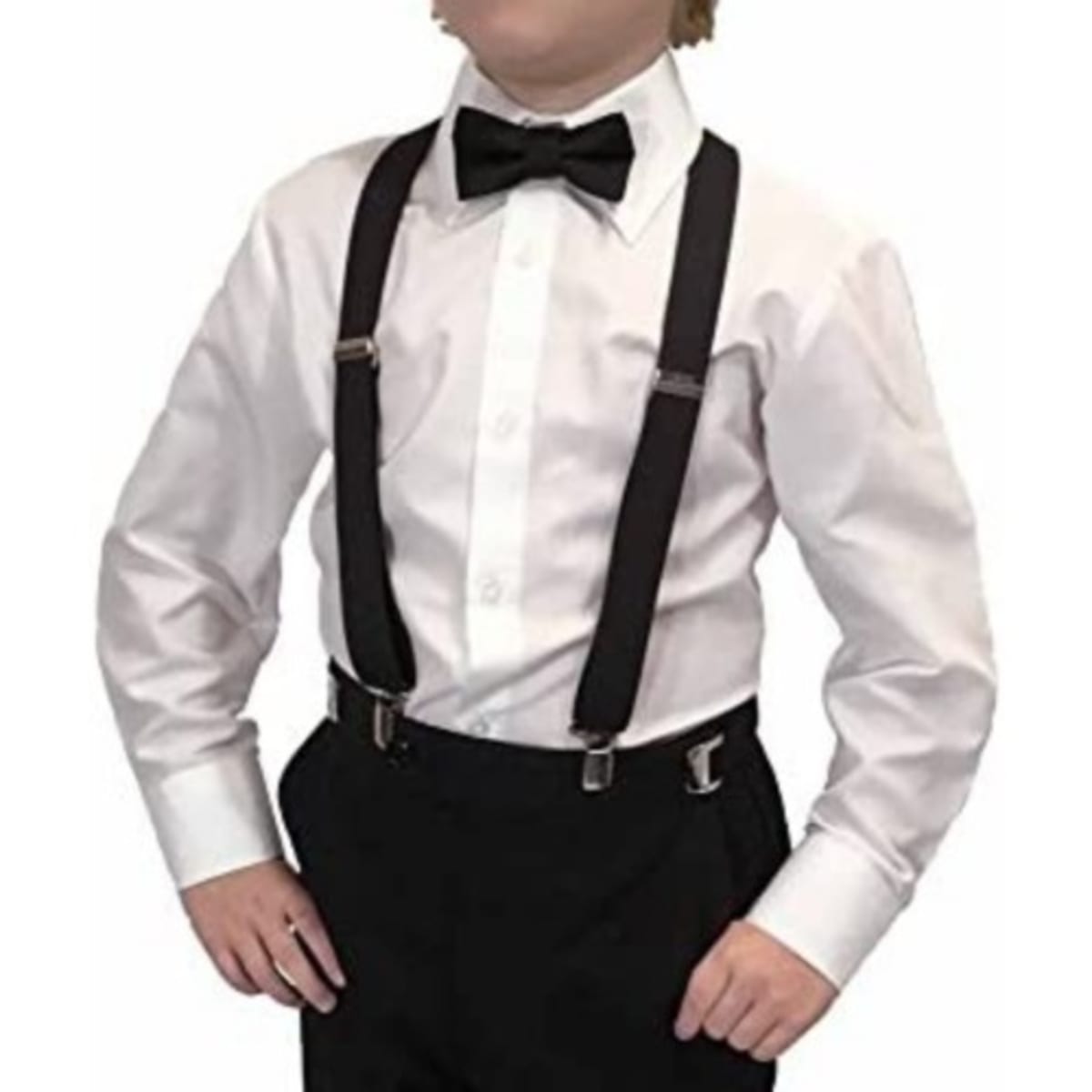 Kids Unisex Dress Shirt With Matching Bowtie And Suspender White