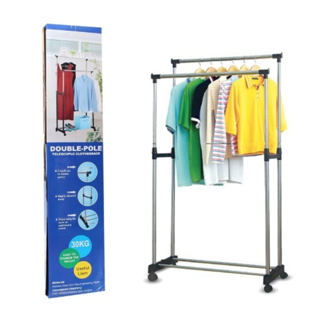 Stainless Steel Double pole Clothes Hanger Rolling Bar Rail Rack