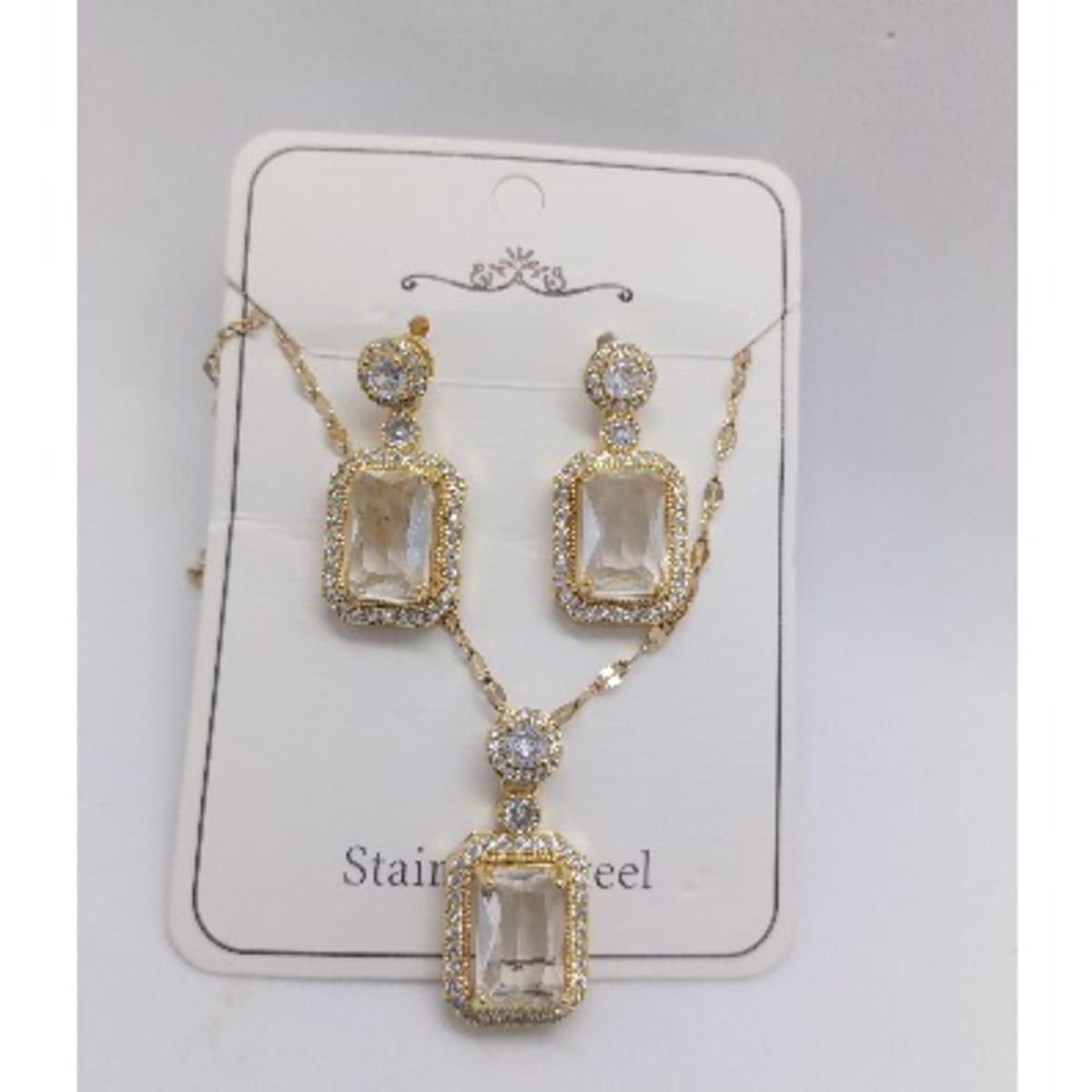 Fashion Jewelry Rectangular Cubic Zirconia Jewelry Set Gold