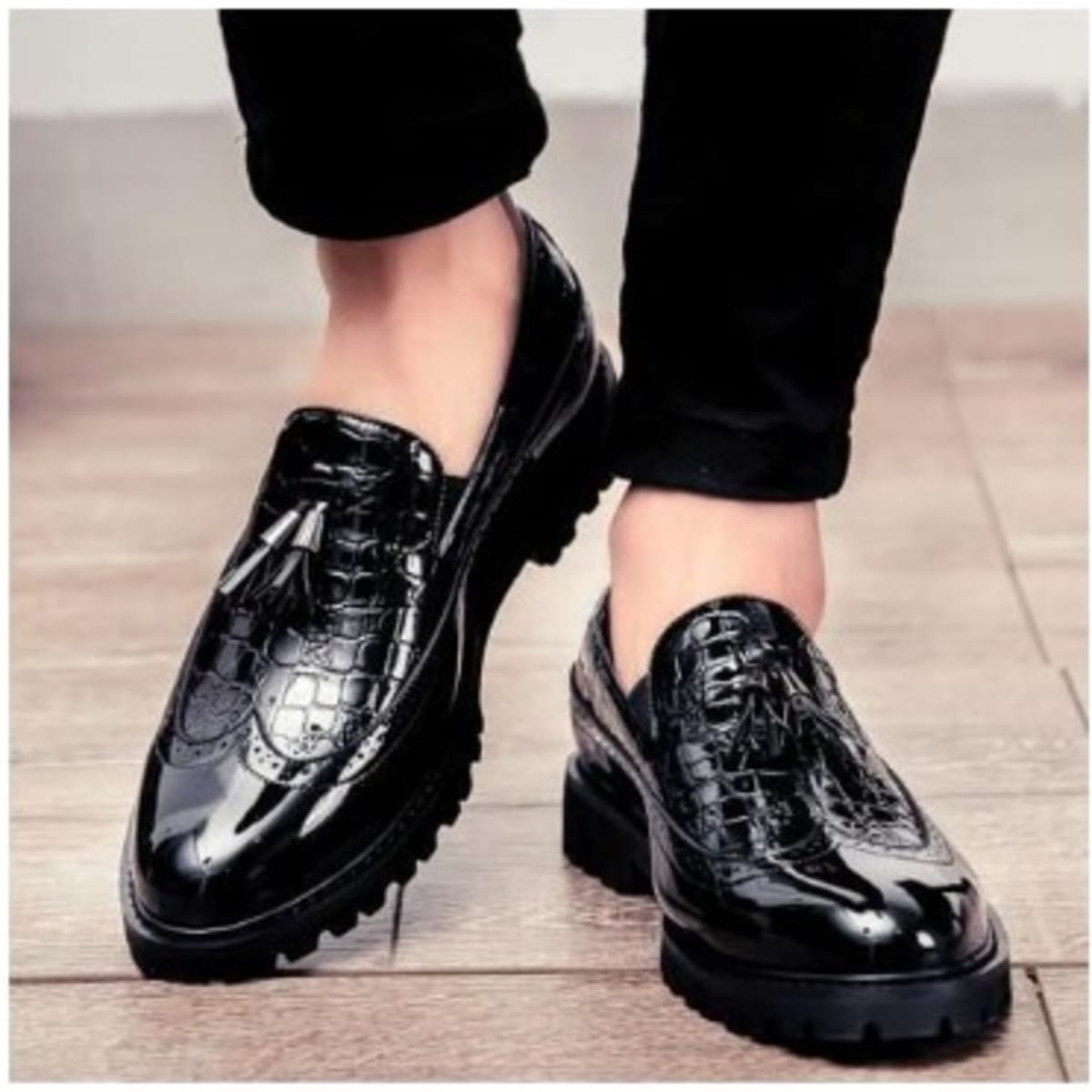 Glossy black shoes on sale