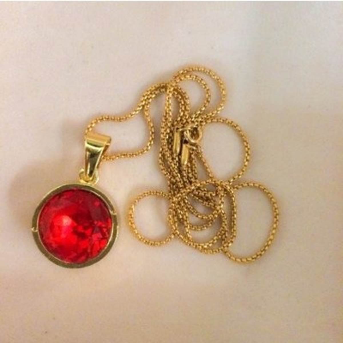 Tiny Chain with Round Red Stone Pendant Gold Plated Konga
