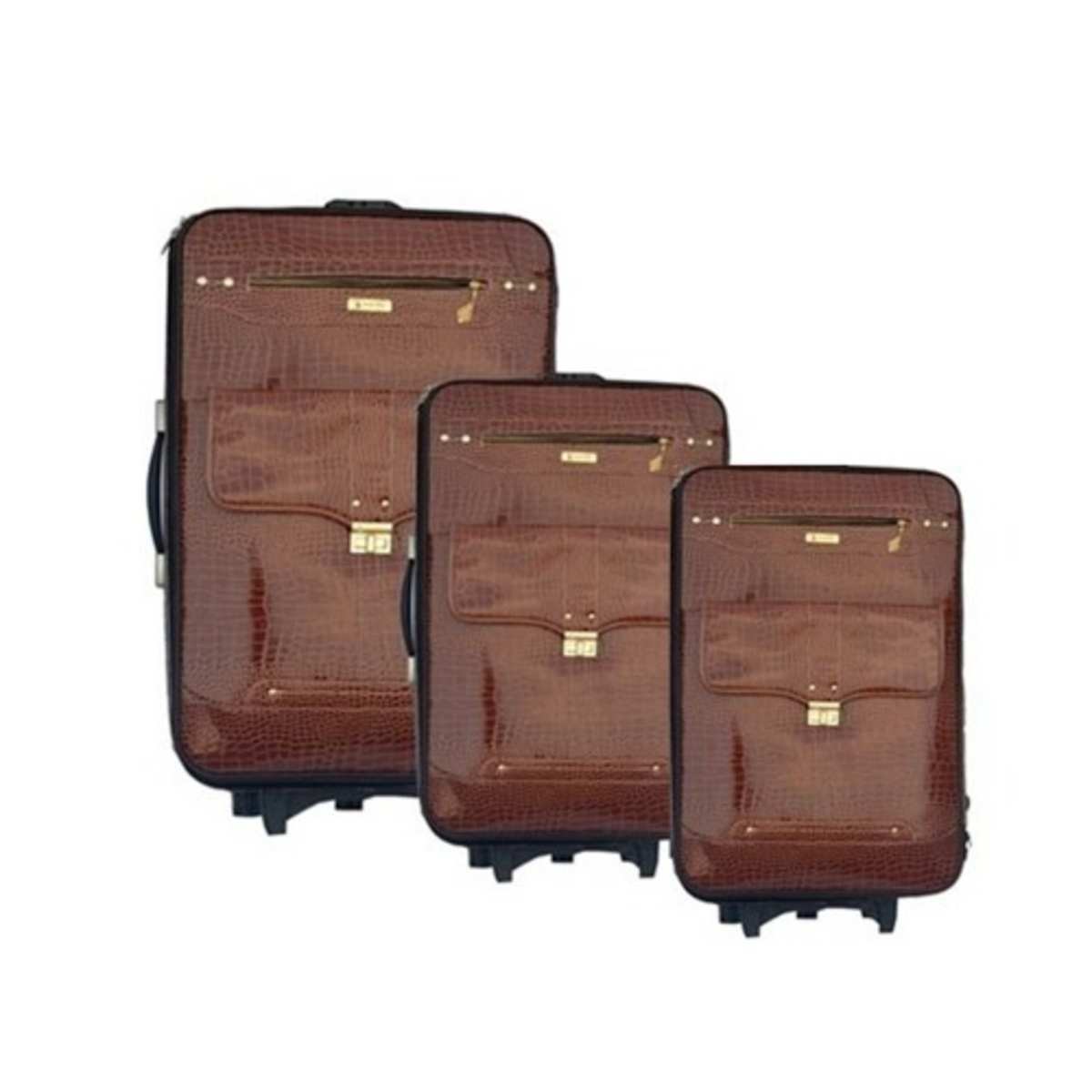 Swiss Polo Trolley Travel Leather Bag Brown 3 Piece Set
