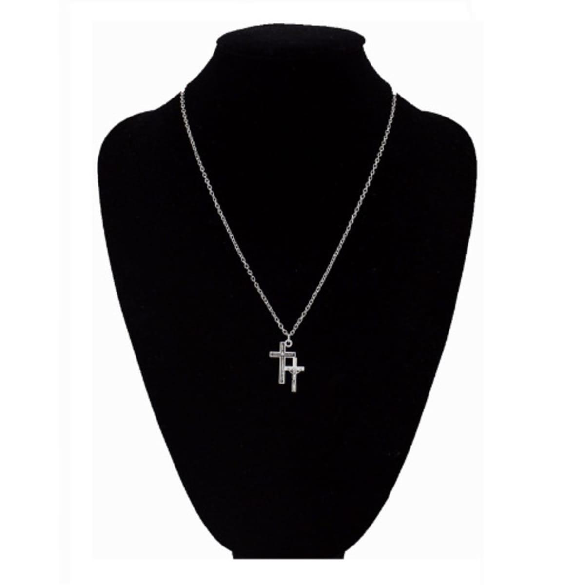 Twin Cross Jesus Piece Chain Vintage Necklace Silver Konga